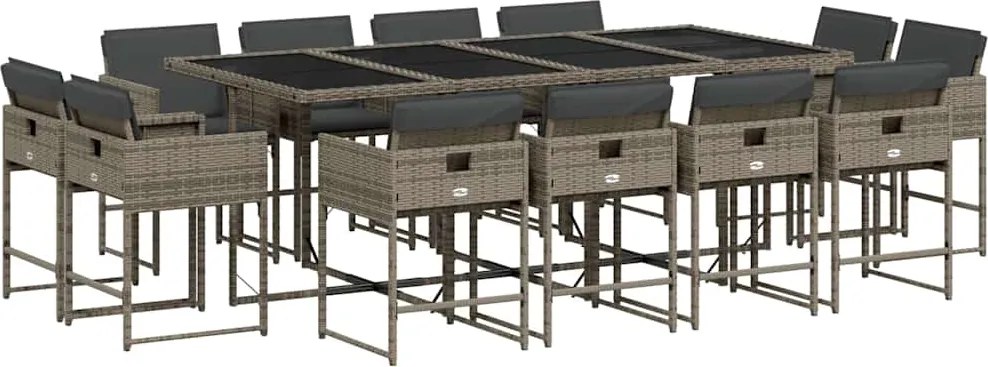 vidaXL 13 részes szürke polyrattan kerti ülőgarnitúra párnákkal