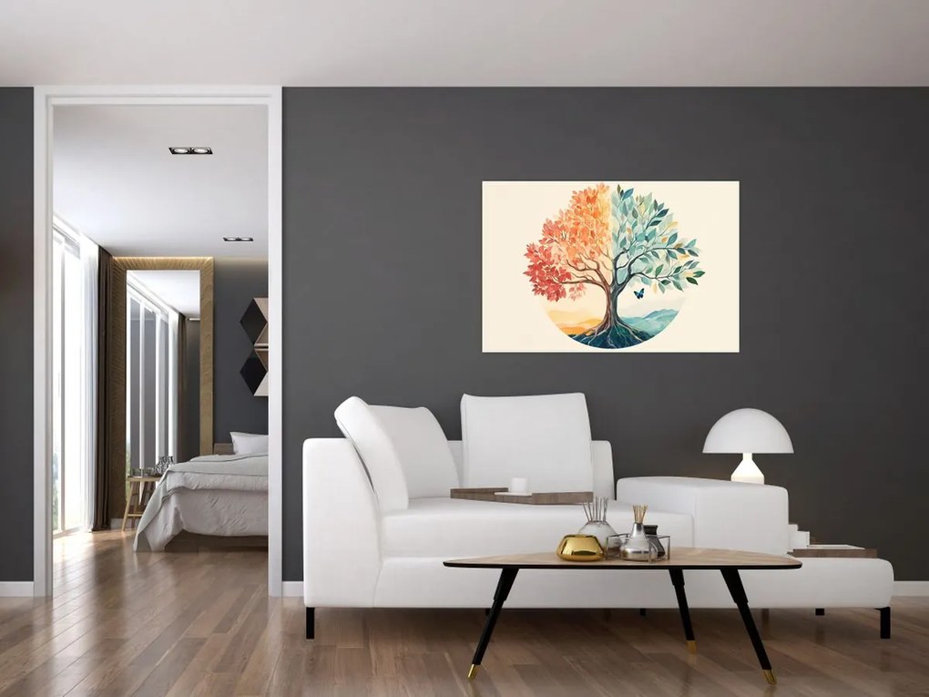 Kép – Duális fa pillangóval (90x60 cm)