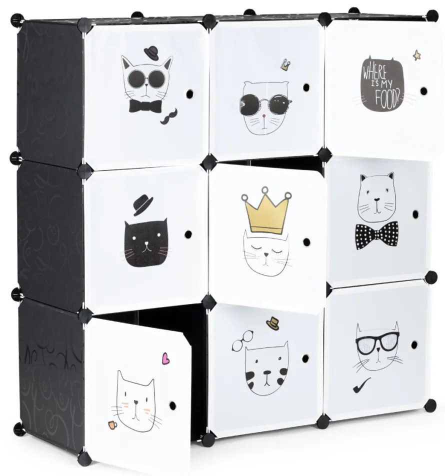 Macskás játéktároló szekrény, grafit színű 110x37x110 cm