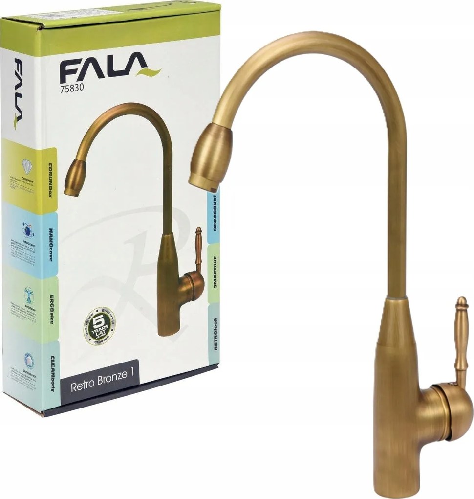 Konyhai Mosogató Csaptelep Álló Retro Antik Arany Sárgaréz 75830