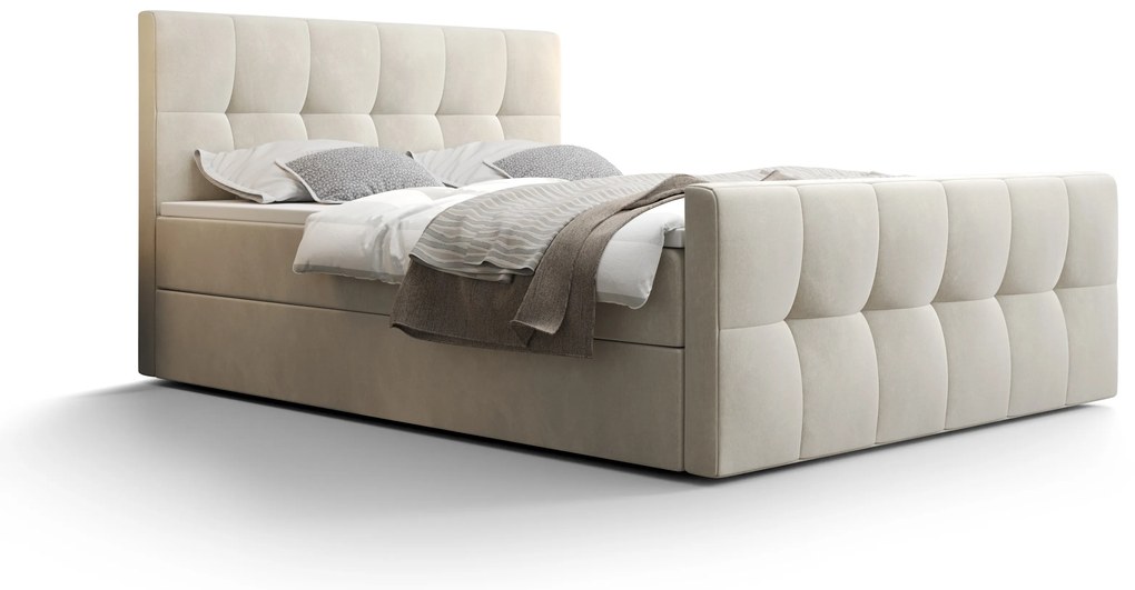 Franciaágy  Boxspring 140 cm Macheta (bézs) (matraccal és tárolóhellyel). Akció -17%. 1046718