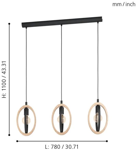 Eglo 43462 - Csillár zsinóron BASILDON 3xE27/40W/230V