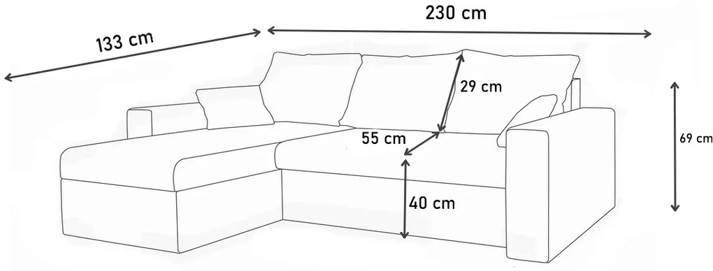ágyazható sarokülő garnitúra GRASSA, 230x133, Kornet 10/Dolaro 12 piros
