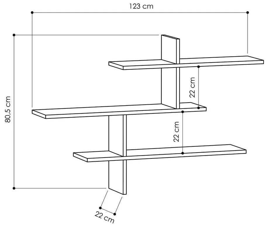 Antracitszürke többszintes fali polc 123 cm Leo – Kalune Design