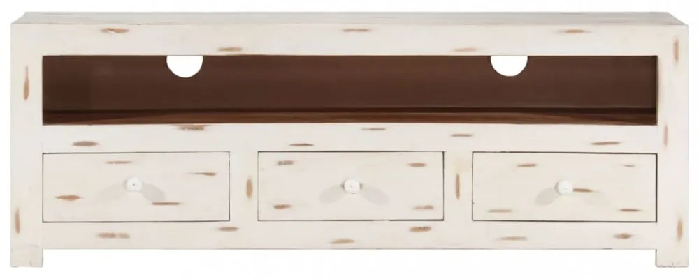 fehér tömör akácfa TV-szekrény 110 x 30 x 40 cm
