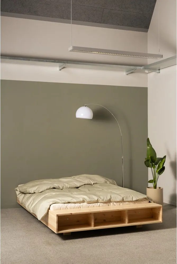 Natúr színű borovi fenyő franciaágy ágyráccsal 180x200 cm Merge – Karup Design