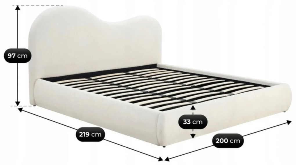 Franciaágy Krém Bouclé Kárpittal. Ágyneműtartóval. 180x200 cm. TALINN