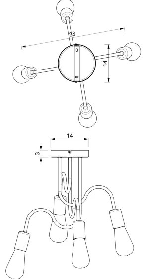 Felületre szerelhető csillár DOW 5xE14/60W/230V fekete/arany