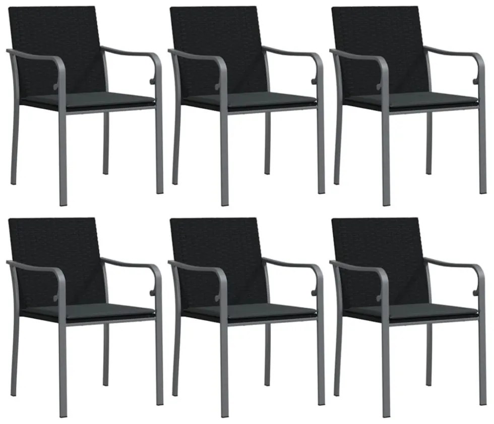 6 db fekete polyrattan kerti szék párnával 56x59x84 cm