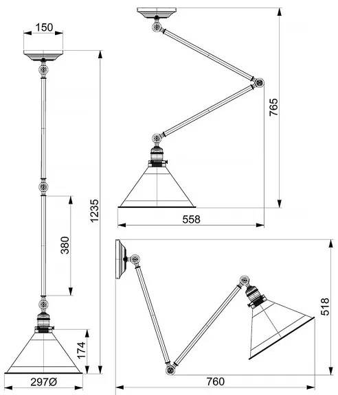 Elstead PV-GWP-AB - Csillár rúdon PROVENCE 1xE27/60W/230V