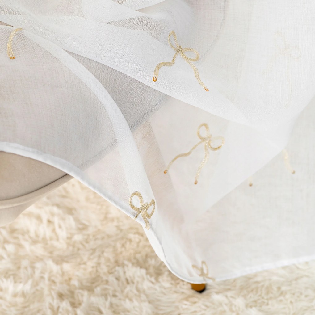 Mg Masni Függöny etamin Fehér hímzés Arany 290cm, 0,5m