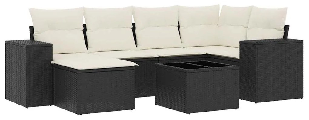 7 részes fekete polyrattan kerti ülőgarnitúra párnával