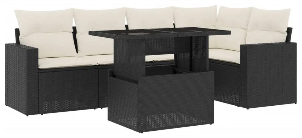 6 részes fekete polyrattan kerti ülőgarnitúra párnákkal