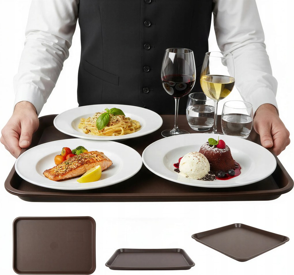Farsang Pincér Tálca Csúszásgátló Barna Téglalap Alakú 45,5×35,5×2cm