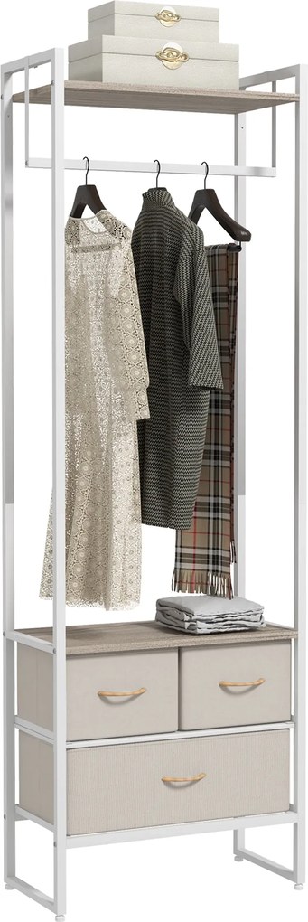 HOMCOM Ruhafogó Állvány 3 Anyag Fiókkal, Akasztós Rúddal és Tárolópolccal Előszobába, Hálószobába, Nappaliba 58.5x30x178 cm Natúr | Aosom