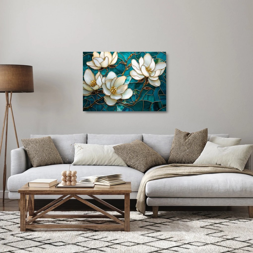Üveg kép - Ólomüveg magnóliával (70x50 cm)