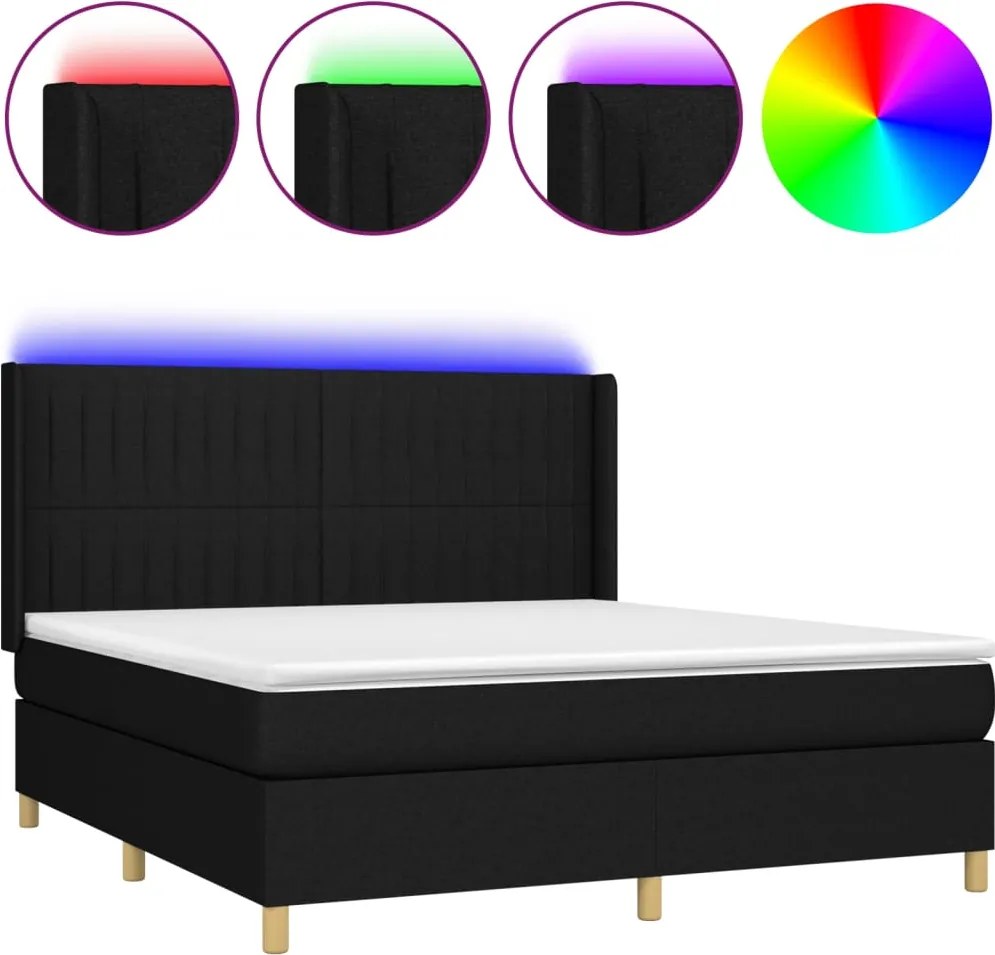 vidaXL fekete szövet rugós és LED-es ágy matraccal 160x200 cm