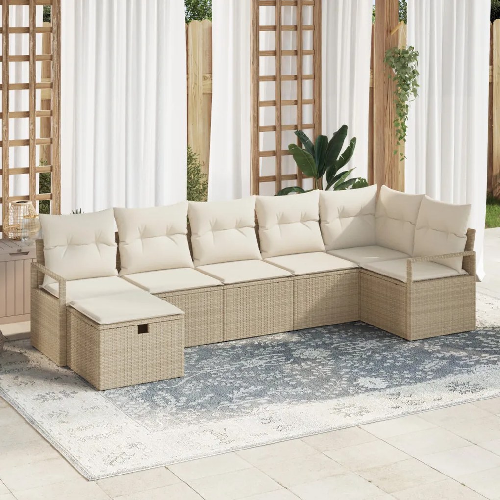 Kerti Kanapé Szett 7 pcs bézs és krémszínű 287 x 122 x 85 cm