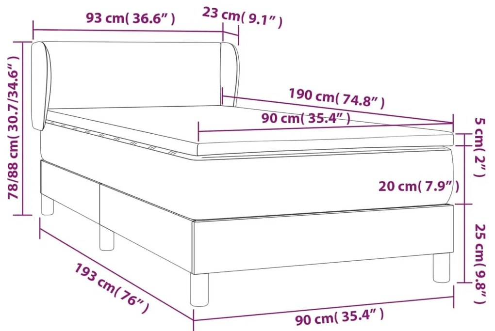 szürke műbőr rugós ágy matraccal 90x190 cm