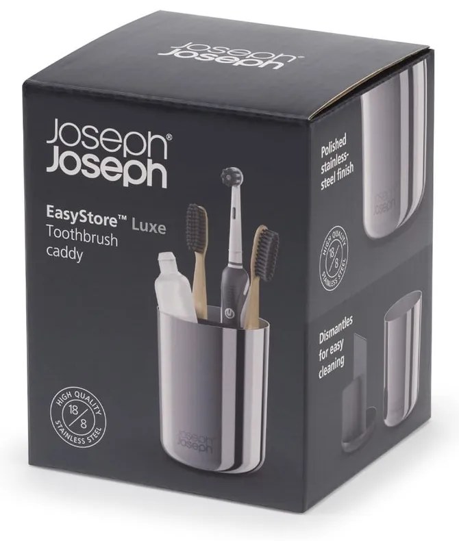 Fényes ezüstszínű rozsdamentes acél fogkefetartó pohár EasyStore Luxe – Joseph Joseph