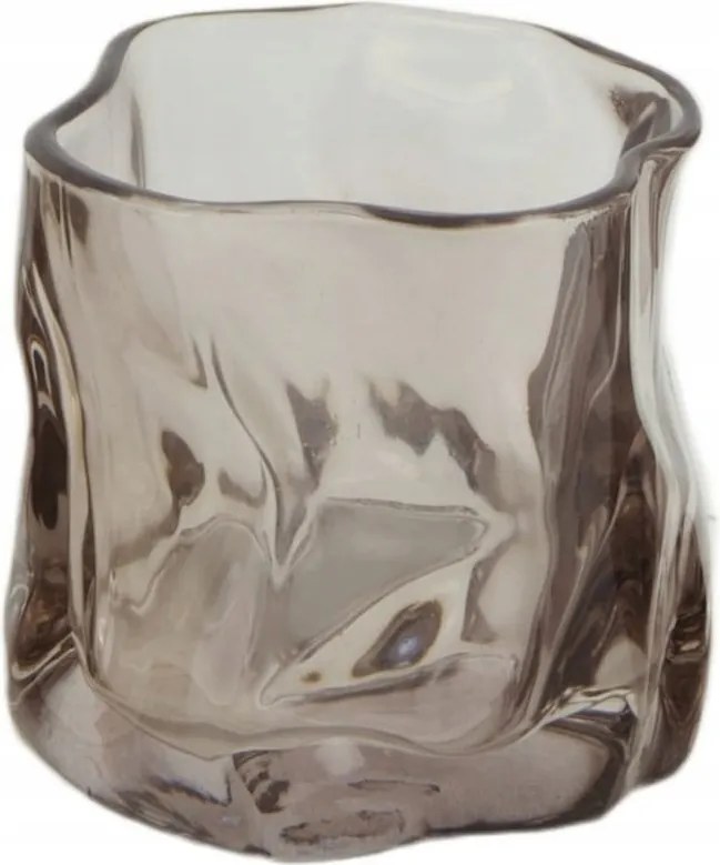 Üveg gyertyatartó, világos szürke hullámos forma