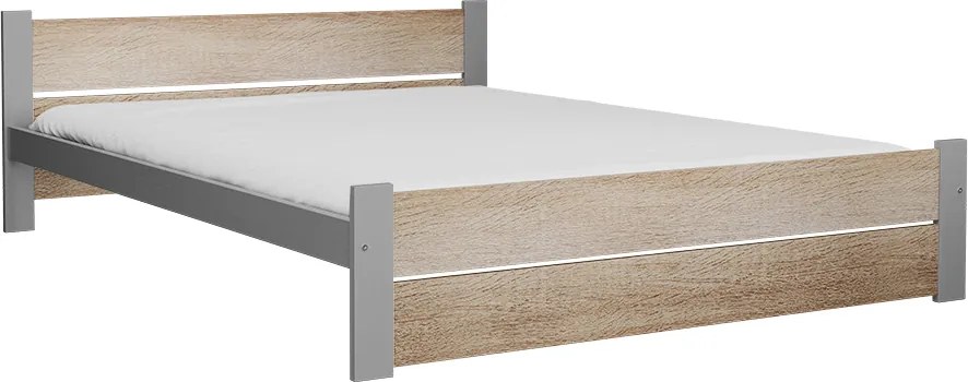 Ágy IKAROS DOUBLE 160 x 200 cm, sonoma tölgy/szürke Matrac: Coco Maxi matrac 20 cm, Ágyrács: Lamellás ágyráccsal
