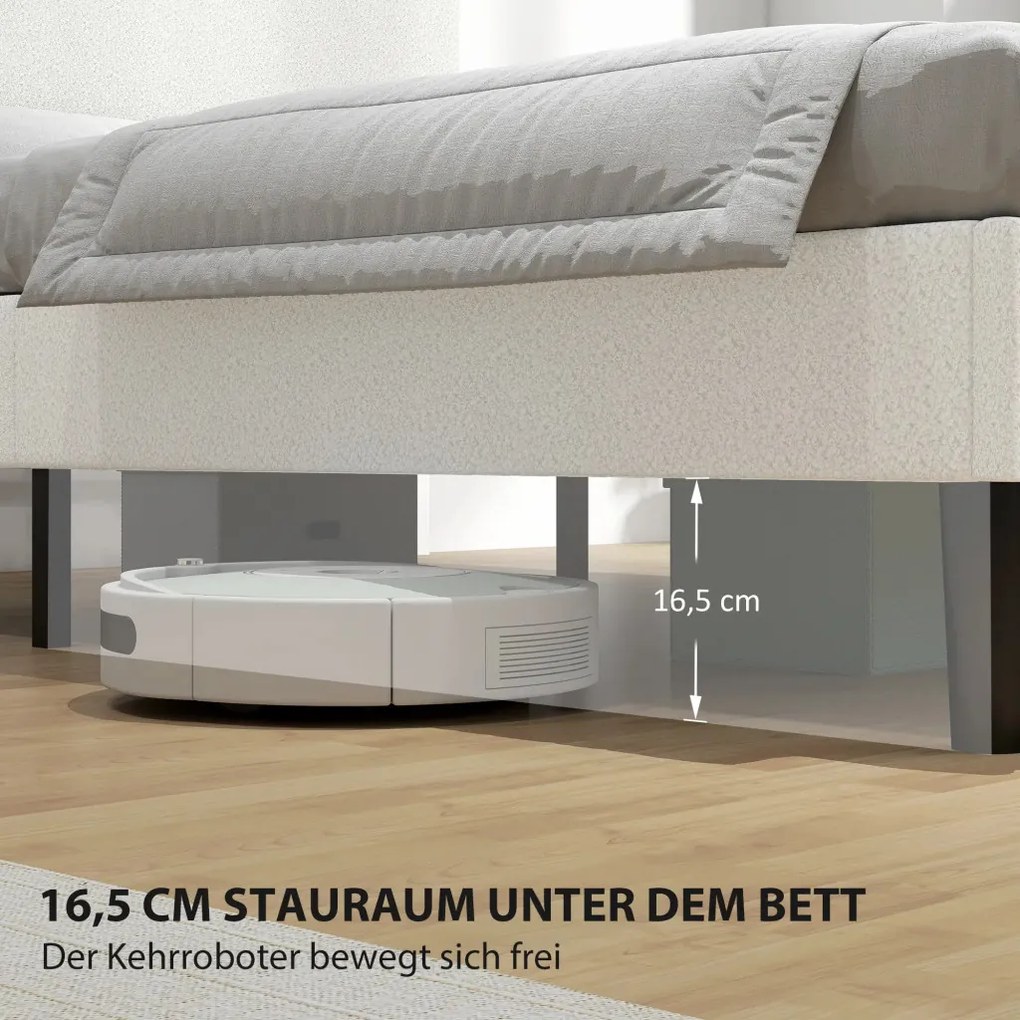 HOMCOM Ágy 140x200 cm Ágykeret állítható kárpitozott teddy fleece fejtámlával, fehér