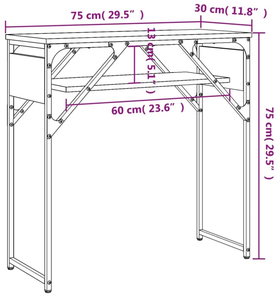 füstös tölgy színű szerelt fa tálalóasztal polccal 75x30x75 cm
