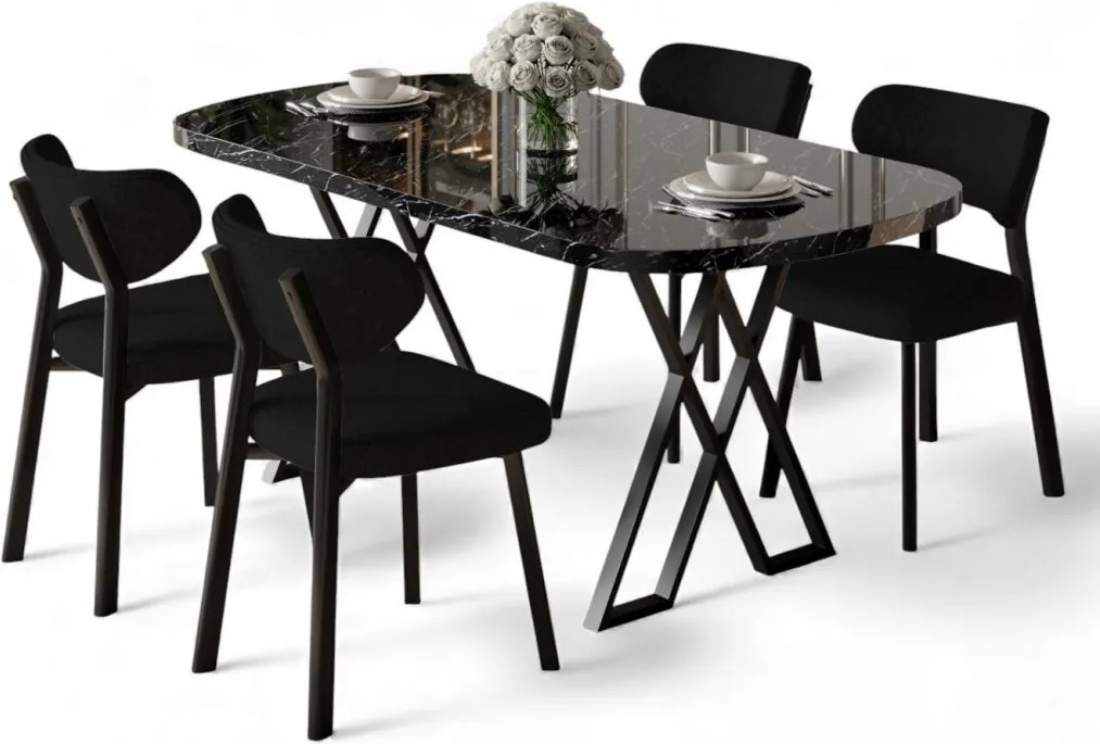Axton étkezőgarnitúra, fekete márvány-fekete, 168 cm – TR240CHR2704