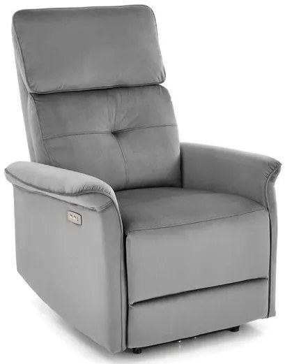 SEMIR szürke karosszék elektromos dönthető funkcióval / USB csatlakozóval