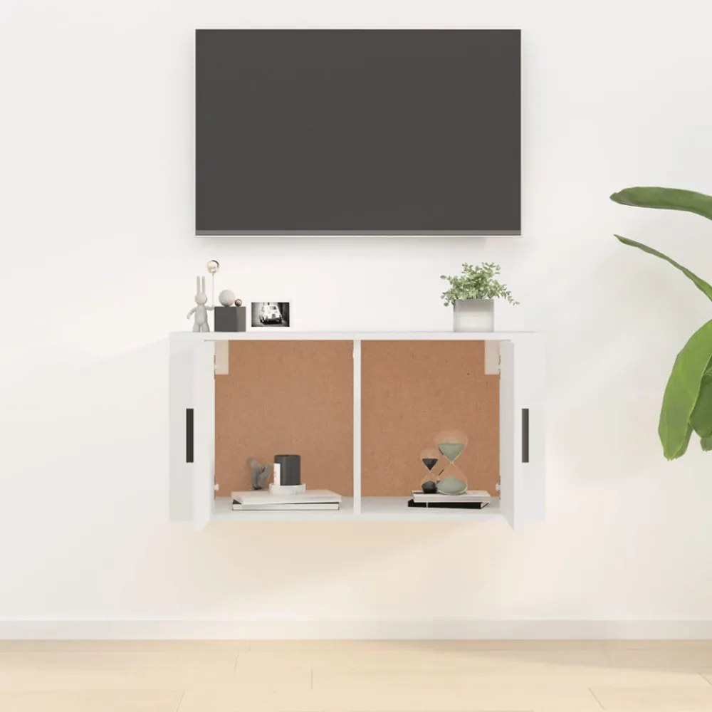 magasfényű fehér fali TV-szekrény 80x34,5x40 cm