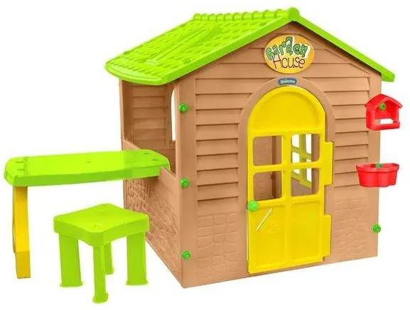 Mochtoys Játszóház asztallal és székkel - barna-zöld