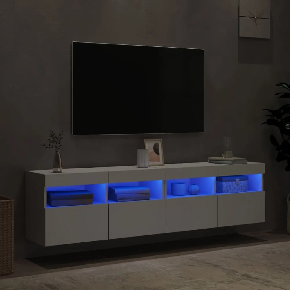 2 db fehér falra szerelhető TV-szekrény LED-del 80 x 30 x 40 cm
