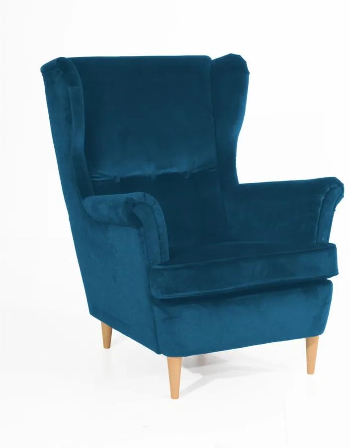 Clint Suede petróleum kék fotel világosbarna lábakkal - Max Winzer