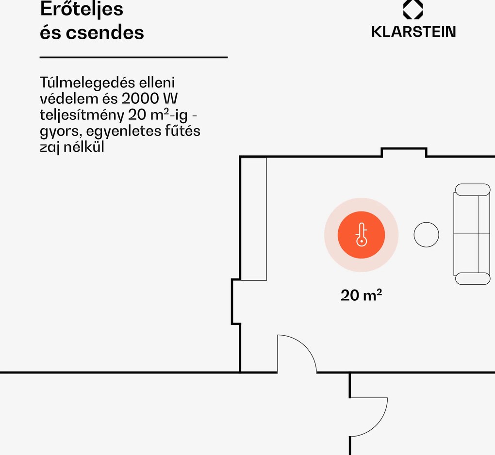 Klarstein Hot Spot Slimcurve, konvektor, fűtőtest, 80 x 40 cm, 20 m², 2000 W, 5 - 40 °C, IP24, fehér