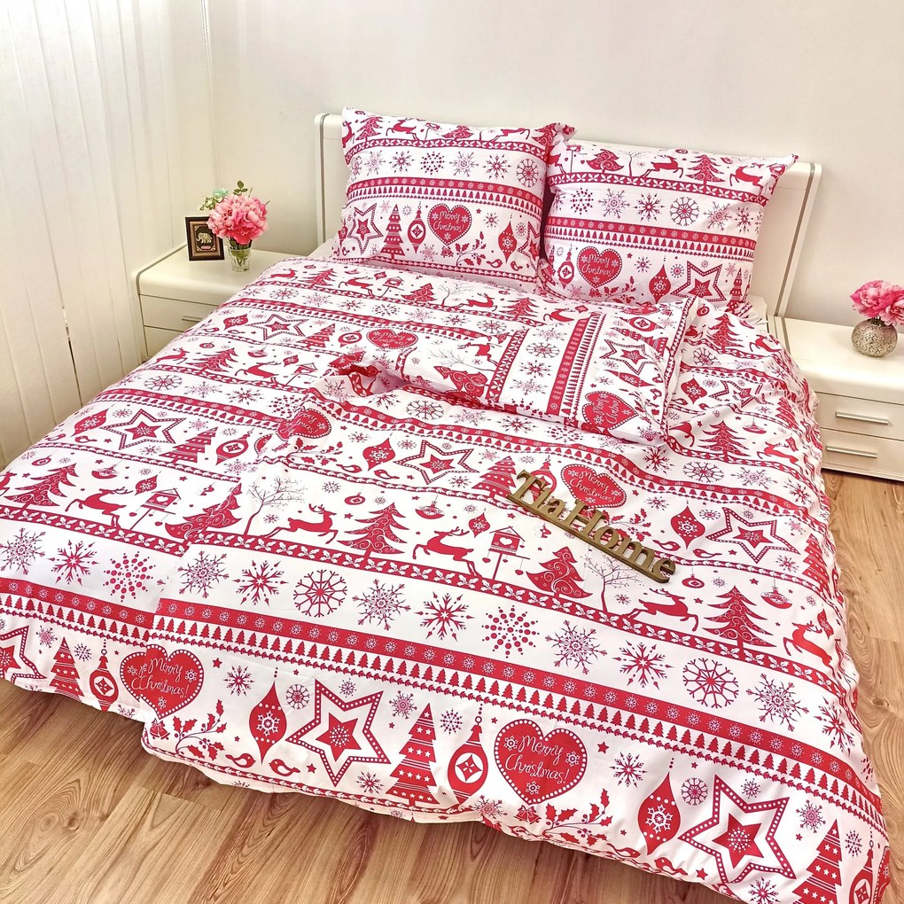 Pamut ágyneműk Karácsonyi ágyneműk Christmas piros TiaHome - 1x Párna 90x70cm, 1x Paplan 140x200cm