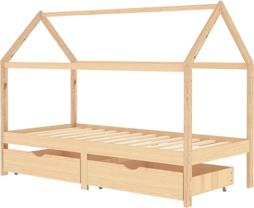 vidaXL fiókos tömör fenyőfa gyerekágykeret 90 x 200 cm