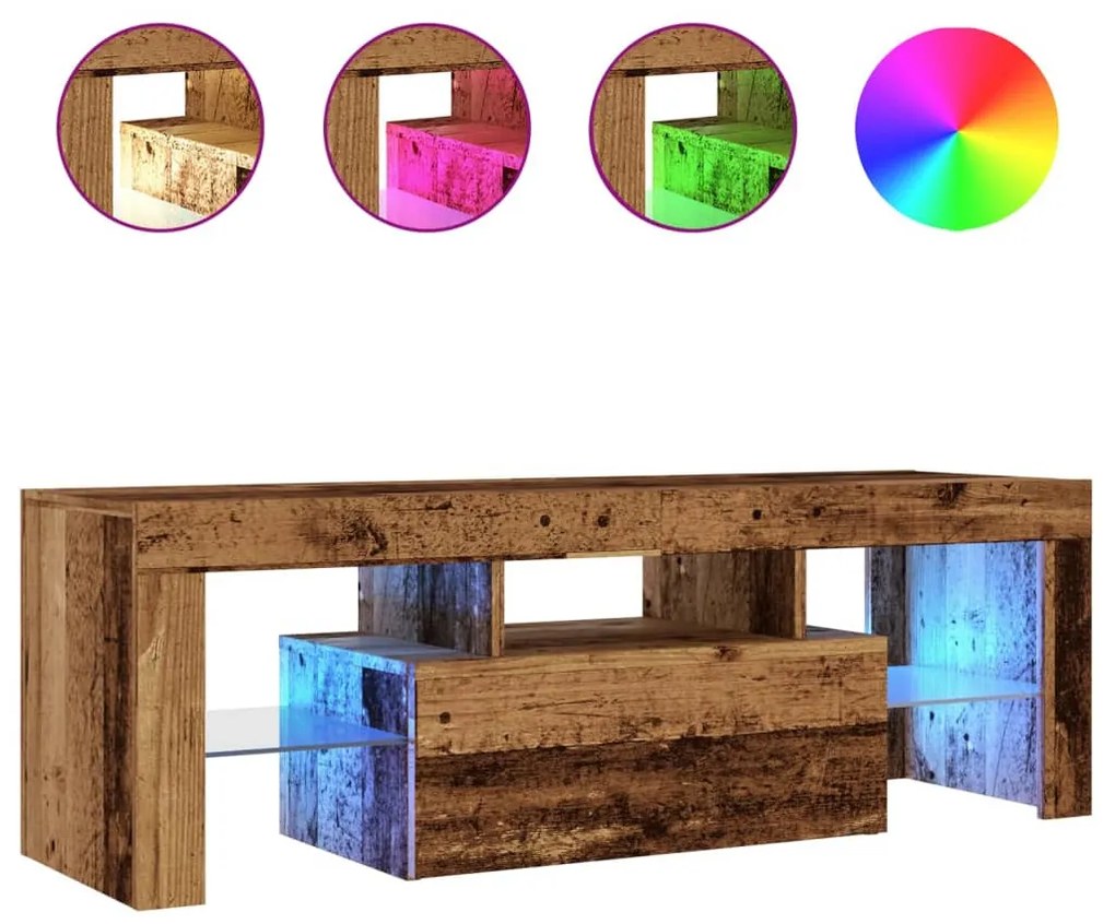 antik fa színű szerelt fa TV-szekrény LED-ekkel 120x36,5x40 cm