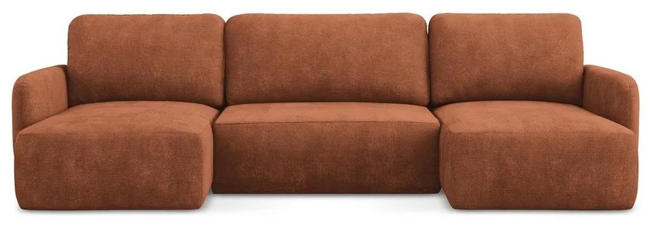 Terrakotta színű zsenília kinyitható-tárolóhelyes sarokkanapé (U alakú) Lilo – Makamii