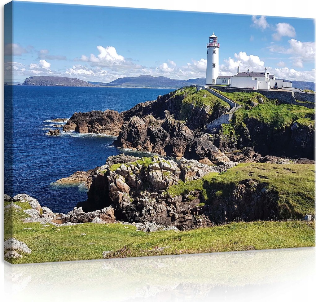 Vászonkép 100x75 Világítótorony tenger sziklák dombok ég természet nyugalom