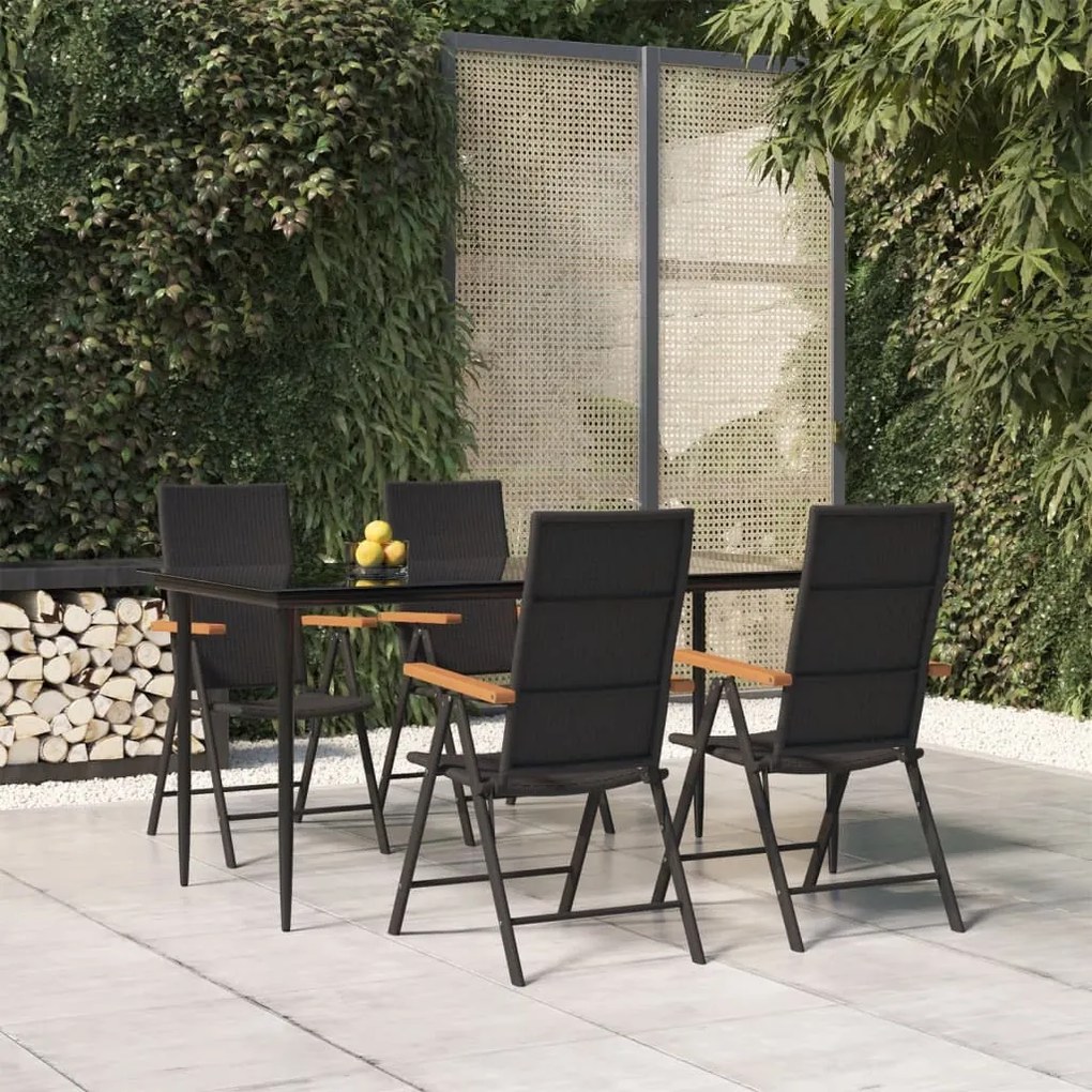 5 részes fekete és barna polyrattan kerti étkezőgarnitúra