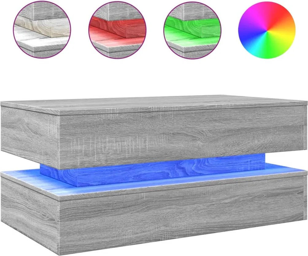 vidaXL szürke sonoma színű dohányzóasztal LED-lámpákkal 90x50x40 cm