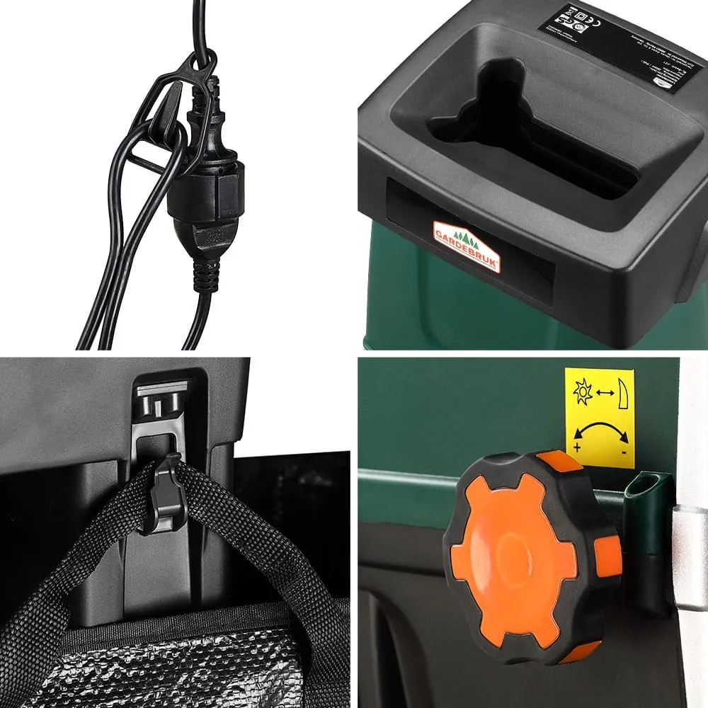 DIOX kerti aprítógép/aprító+2x 60l zsák, 3100W fekete/zöld Gardebruk