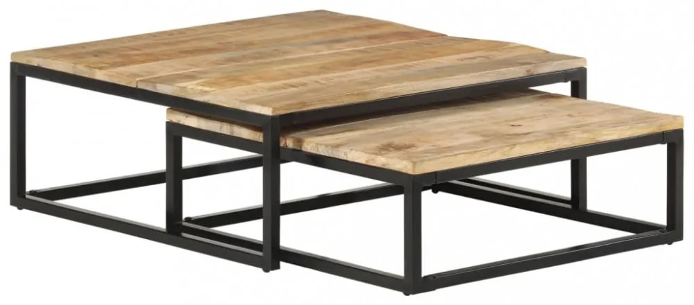 vidaXL 2 db tömör mangófa egymásba helyezhető dohányzóasztal