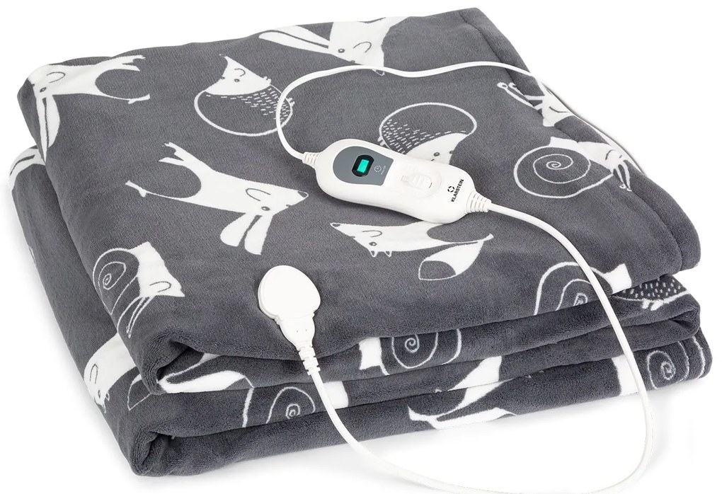 Klarstein Dr. Watson XXL, melegítő takaró, 120 W, 200 x 180 cm, coral fleece, antracit, állatok