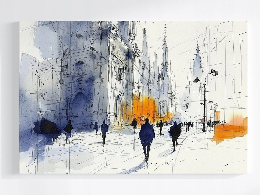 Vászonkép Canvas Rajz Vonal Város Utca Emberek Mozgás Gwar 60x40