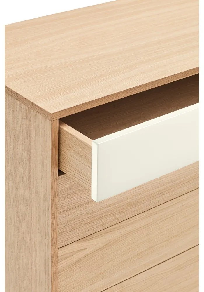 Yoko krémfehér fiókos komód tölgyfa dekorral - Teulat