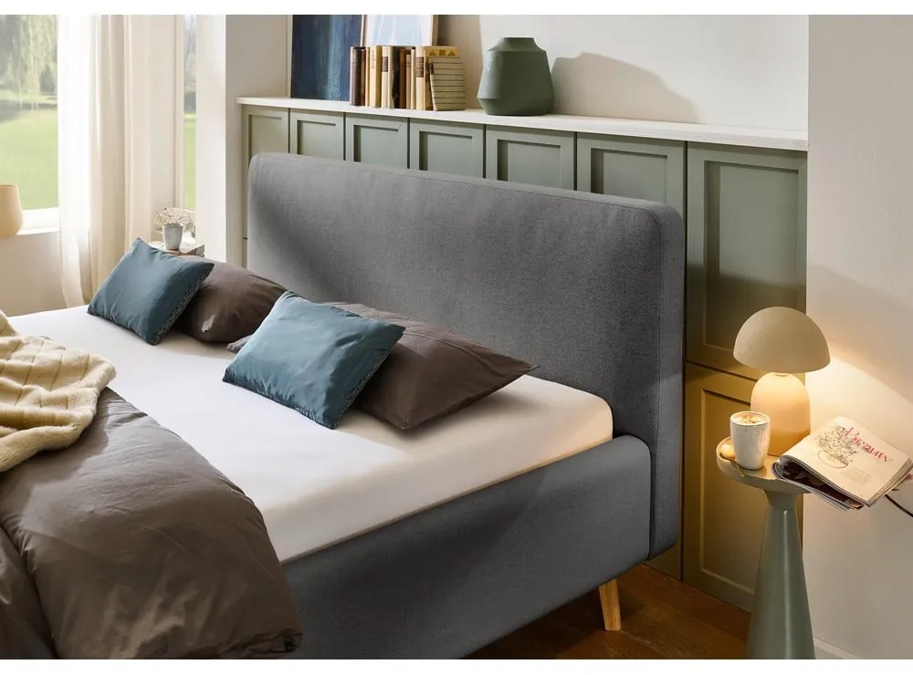 Sötétszürke kárpitozott franciaágy ágyrács nélkül 140x200 cm Mattis – Meise Möbel