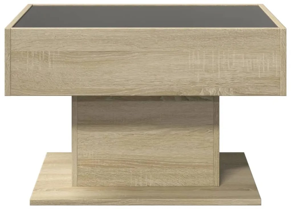 sonoma tölgy szerelt fa dohányzóasztal LED-del 70 x 50 x 45 cm