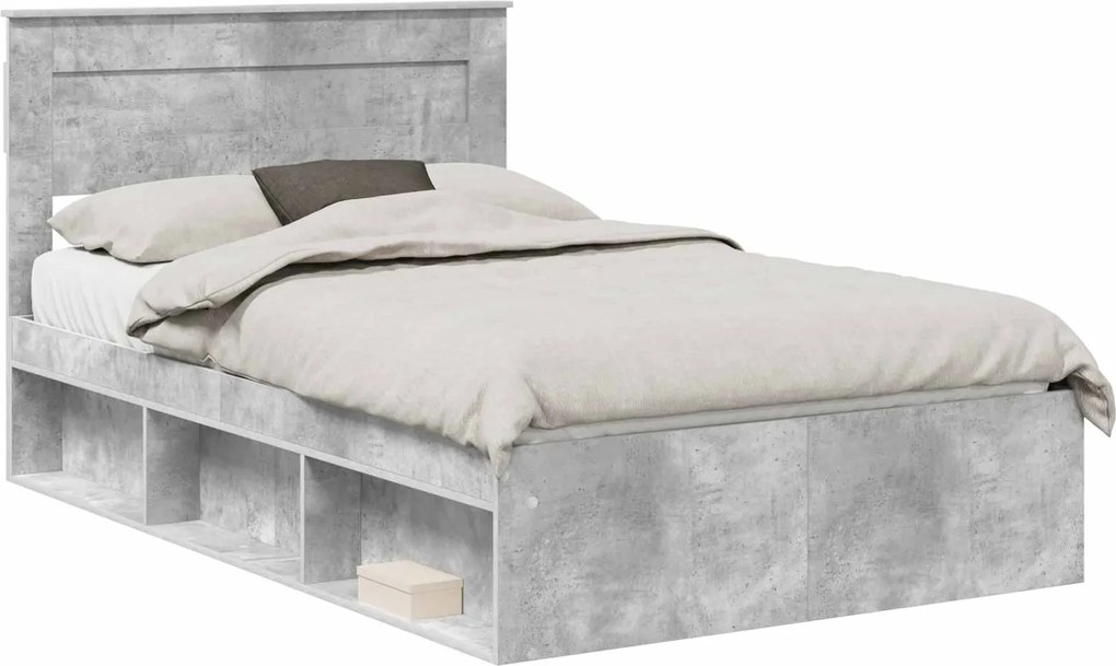vidaXL Ágykeret fejtámlával Beton 120 x 200 cm Tömör fenyőfa